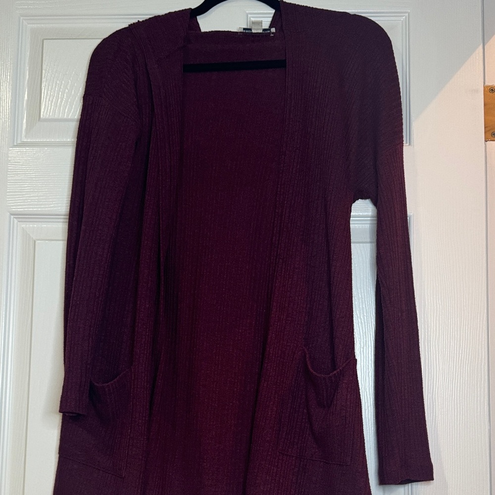 American Eagle Outfitters Long Open-Front Cardigan - Deep Wine
